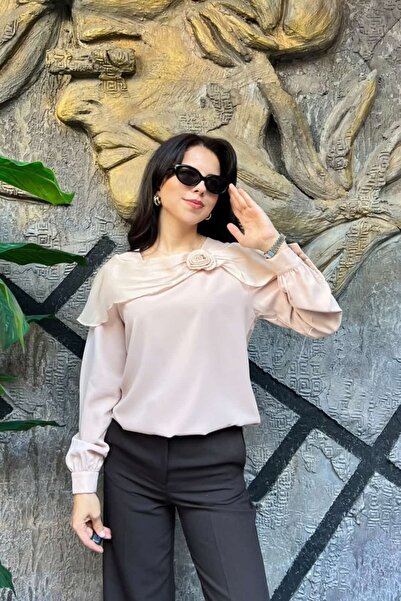 sunfyre Stylish French Style Long Sleeve Ruffled Square Neck Blouse Sun619
