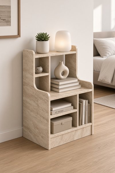Mano Atelier Raflı Komodin Çok Bölmeli Dekoratif Yan Sehpa Organizer Yatak Od...