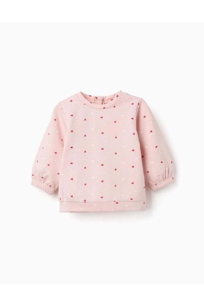 Ziddy Brushed Sweatshirt With Heart Pattern For Newborn Girls, Light Pink