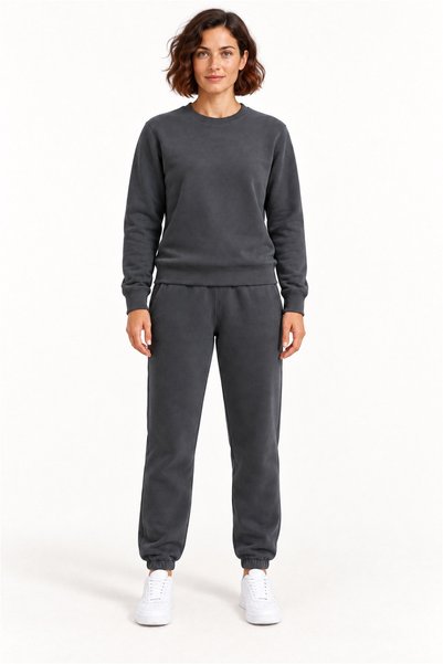 ELAFRO Women's Smoked 3 Thread Crew Neck Fleece Tracksuit Set