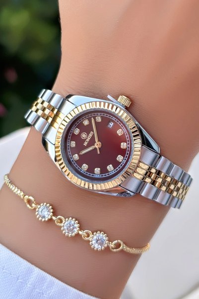 Homies Gold Silver Color Steel Strap Women's Wristwatch -Waterproof- with Bracelet Gift