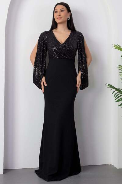 PULLIMM Upper Sequin Bottom Diver Long Evening Dress 13086