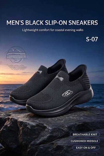 SoftSole KSA Men's Slip-On Knit Sneakers – Breathable Knit Upper with Cushioned Midsole & Stable Base – Grippy Outsole & Easy On/Off for Everyday, Sports, Comfort & Outdoor Use