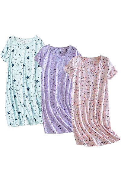 GENERAL PNAEONG 3 Pack Women's Cotton Nightgown Sleepwear Short Sleeves Shirt...