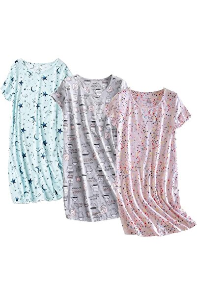 GENERAL PNAEONG 3 Pack Women's Cotton Nightgown Sleepwear Short Sleeves Shirt...