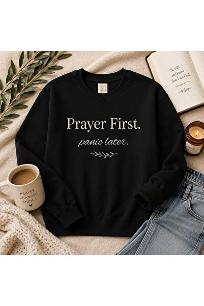 Vordevia Prayer Printed Cotton 3 Thread Threaded Crew Neck Oversize Sweatshirt