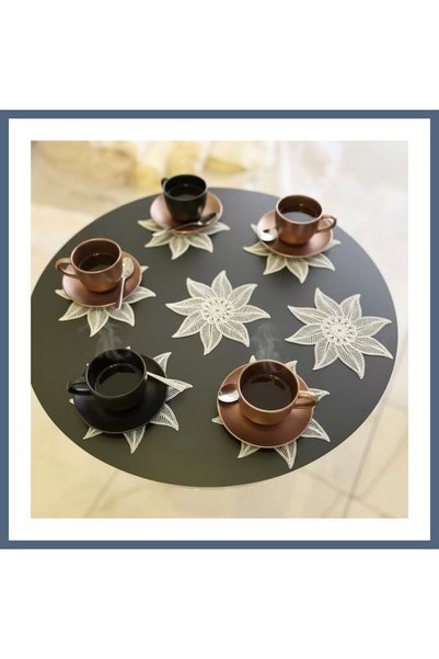 6 lı Dantel Kahve Sunumluğu 15x15 cm Asorti Desenli Dekoratif Bardak Altlığı ET1