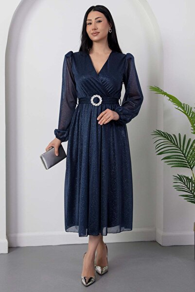PULLIMM Rochie GRS3590 din tulle cu sclipici, cu guler, petrecută