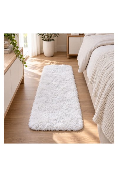 OEM Covoraș Hol Alb Shaggy 160x60 cm, Blană Artificială – Moale și Elegant