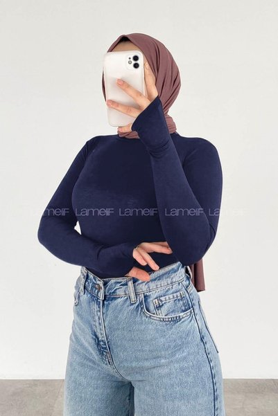 lamelif قفازات بتفاصيل ياقة صياد السمك باللون الأزرق الداكن