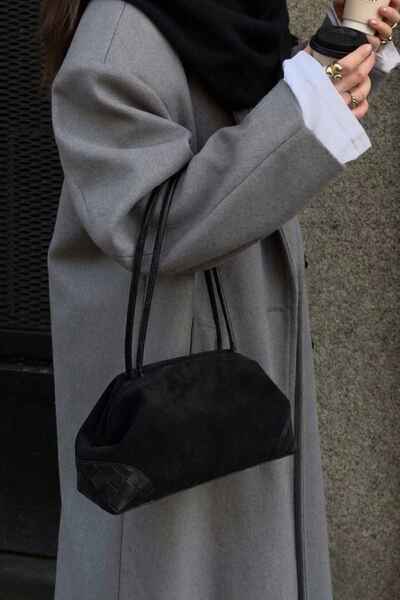Berlesi Black Knitted Detailed Suede Bag