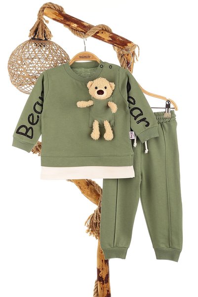 LittleElephant Bear Printed Boys' Tracksuit Set with Bear Toy