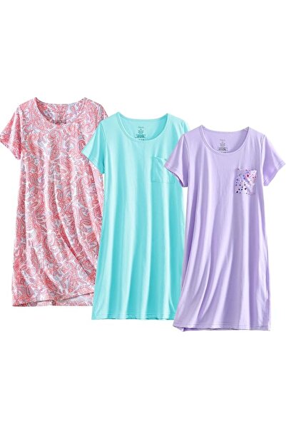GENERAL PNAEONG 3 Pack Women's Cotton Nightgown Sleepwear Short Sleeves Shirt...