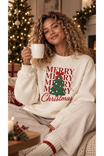 Vordevia Christmas Printed Cotton 3 Thread Threaded Crew Neck Oversize Sweats...