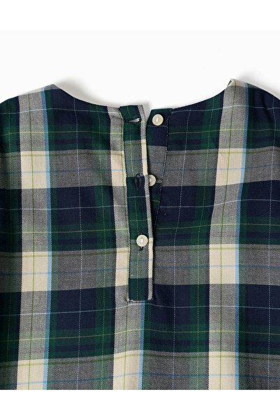 Ziddy Checked Cotton Dress With Pleats B&S For Girls, Blue/Green/Beige