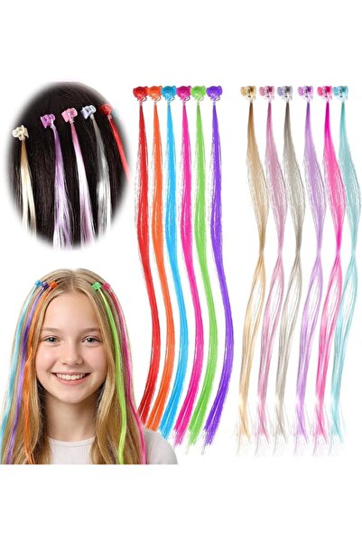 TERRIFI 12Pcs Kids Hair Extensions for Girls, Clip In Colored Hair Extensions...