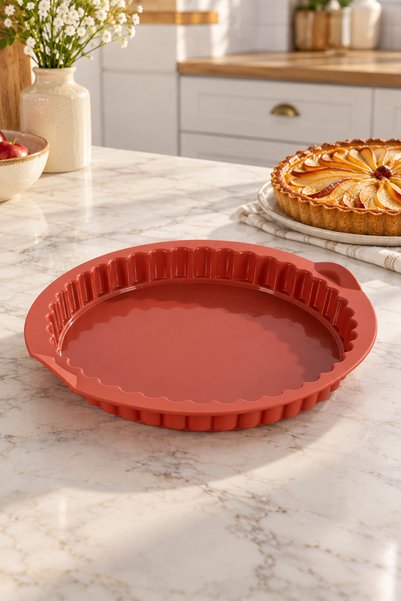 Porsima 30012 Silikon Turta Ve Tart Kalıbı XL 26 cm - Isıya Dayanıklı Yapışmaz Tırtıklı Kek Pişirme Kalıbı Kiremit