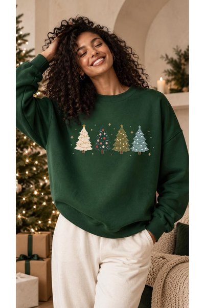 Vordevia Christmas Printed Cotton 3 Thread Threaded Crew Neck Oversize Sweats...
