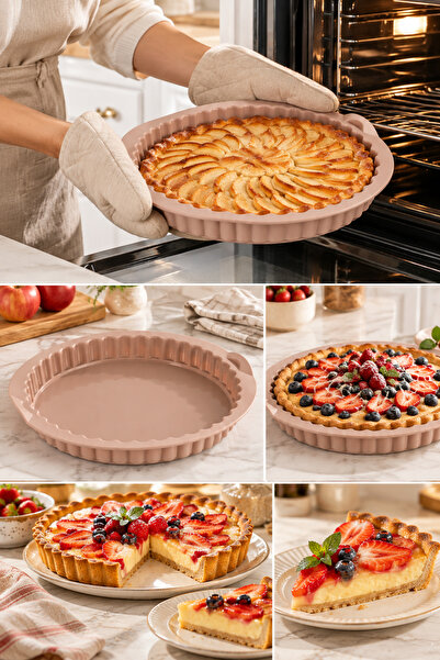 Porsima 30012-1 Silikon Turta Ve Tart Kalıbı XL 26 cm - Isıya Dayanıklı Yapışmaz Tırtıklı Kek Pişirme Kalıbı Krem/Vizon