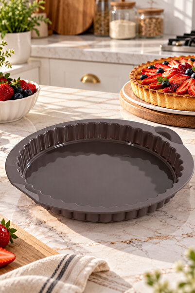 Porsima 30012-2 Silikon Turta Ve Tart Kalıbı XL 26 cm - Isıya Dayanıklı Yapışmaz Tırtıklı Kek Pişirme Kalıbı (Gri)