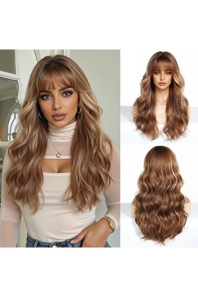 GENERAL OMELPIS Long Dark Brown Straight Wigs with Bangs for Women Natural He...