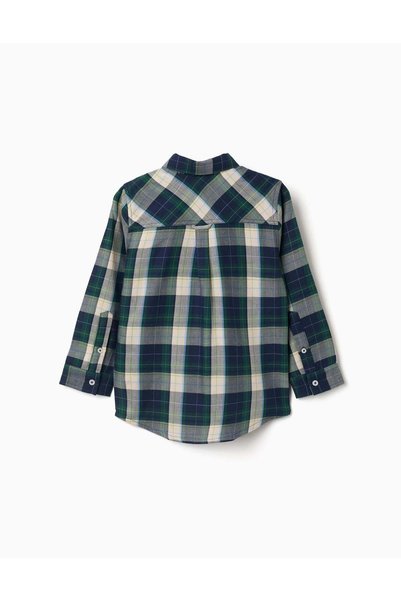 Ziddy Long Sleeve Checked Cotton Shirt B&S For Boys, Blue/Green/Beige