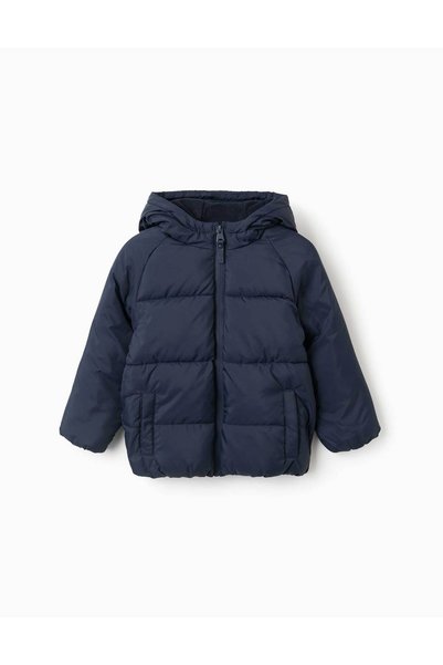 Ziddy Hooded Puffer Jacket With Polar Fleece Lining For Boys, Navy Blue