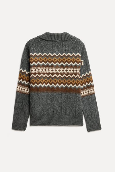 Mudo Kadın Antra Melanj Jakarlı Loose Fit Polo Yaka Hırka