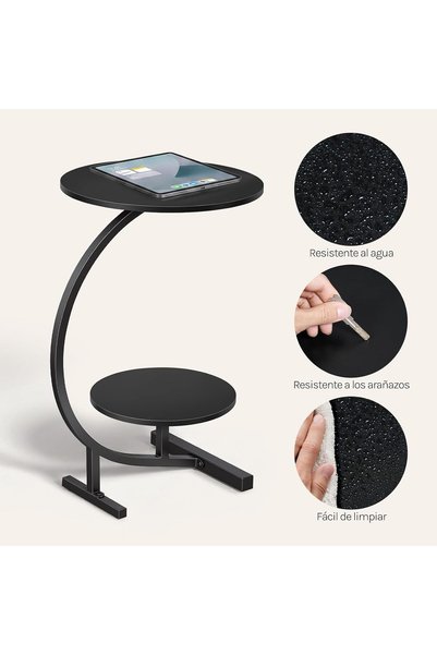 oksana Round Side Table, Coffee Table with 2 Shelves, Modern and Minimalist Design, Ideal for Living Room and Bedroom, (Dia. 40+Dia. 30) X 66cm, Black