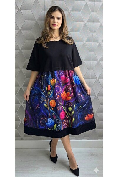 MAXORA SHOP Rochie Perla cu imprimeuri colorate și buzunare, midi