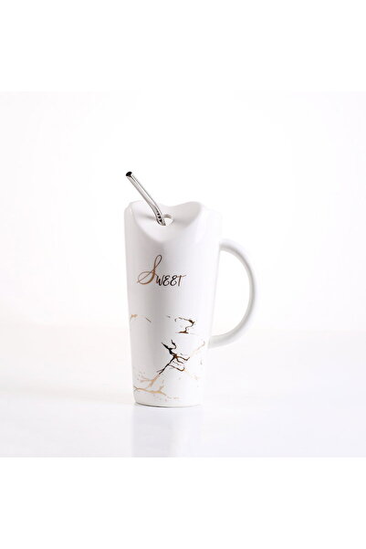 Violet White Ceramic Cup with Straw