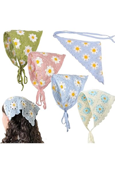 KuuGuu 4 PCS Crochet Bandanas Headbands Cute Flowers Hairbands Pink Knitted H...