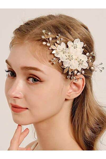 Missgrace Bridal Gold Flower Hair Comb Sparkling Rhinestones Pearls Hair Clip...