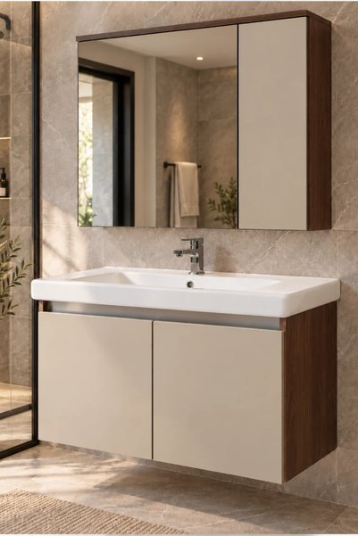 Yapı Muğla Albatros 80 cm %100 MDF Lavabolu Banyo Dolabı Takımı • Aynalı Üst ...