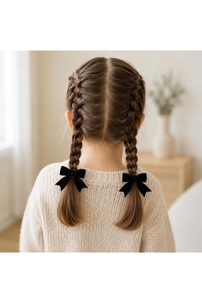 BlackCatDesign Black Velvet Hair Bow Clips, 10 Pcs, For Girls