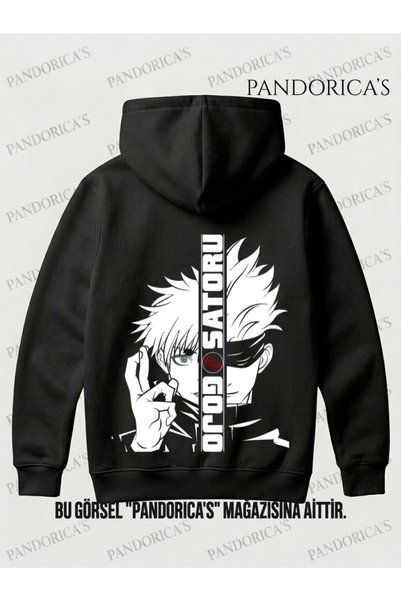 PANDORICA Jujutsu Kaisen Anime Design with the Written "Satoru Gojo" Back Printed Unisex Hooded Cotton Sweatshirt (Hoodie)