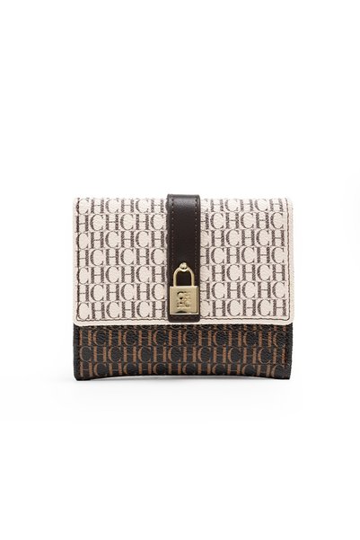 Carolina Herrera Short Foldable Multifunctional Coin Purse with Lock Buckle D...
