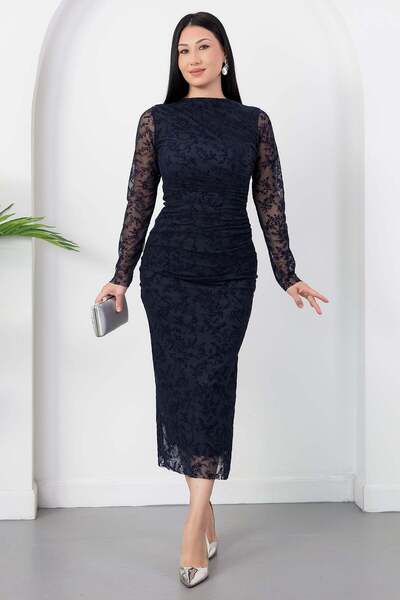 PULLIMM guler ridicat drapat Rochie cu imprimeu flocat DKS1392
