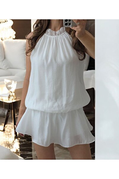 MAXORA SHOP Rochie scurtă cu pantaloni scurți pe dedesubt, cu guler halter