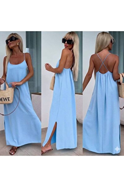 MAXORA SHOP Αμελί μακρύ φαρδύ φόρεμα με τιράντες