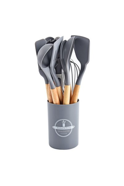 Generic Brand 12-Piece Kitchen Utensil Set, Light Grey