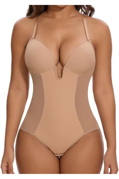 GENERAL SHAPERIN Women's Low Back Shapewear Tummy Control Bodysuit (Small,Nude)