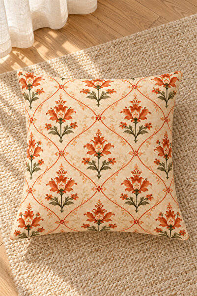 dekomingo Orange Floral and Bird Patterned 4-Piece Throw Pillow Cover Set (Double-Sided)