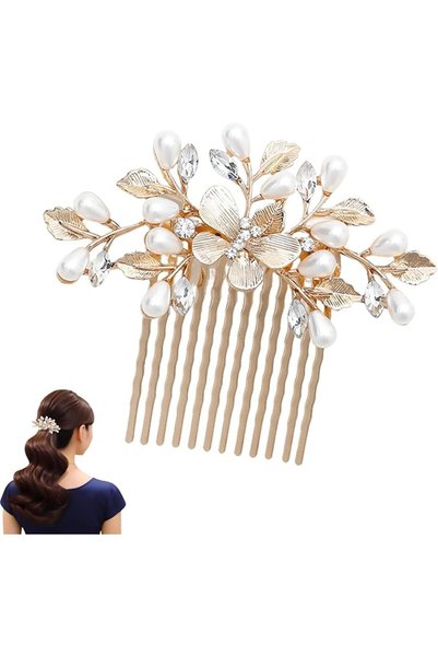 GENERAL Hairpin Comb - Bridal Pearl Hair Comb | Leaf & Floral Accents Vintage...