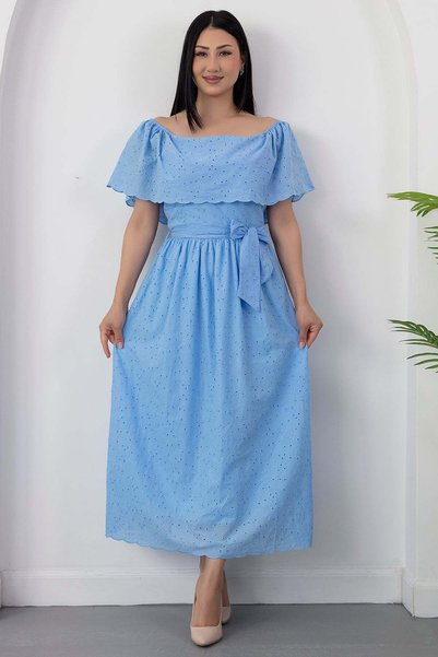 PULLIMM Rochie brodată cu guler tip Madonna și curea 2026-4643
