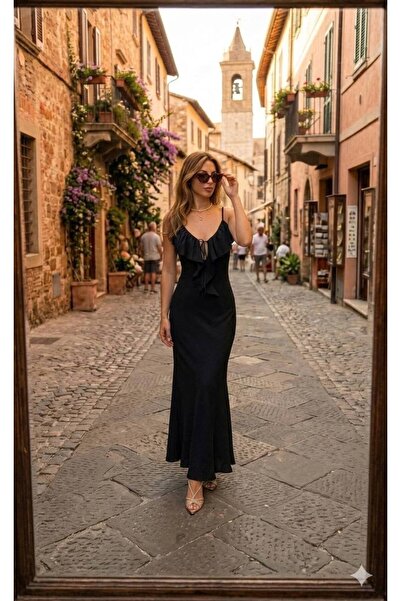 MAXORA SHOP Κλάρα μακρύ φόρεμα λυοσέλ με τιράντες