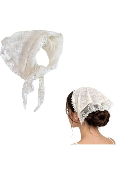 GENERAL 1Pcs White Bandana Headband Lace Head Scarf for Women,Lace Scarf Hair...