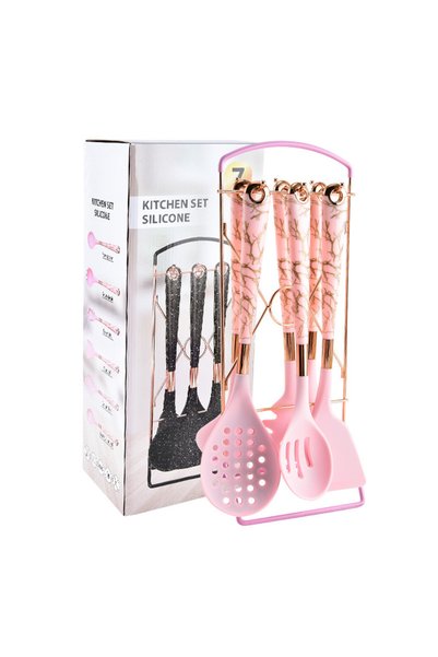Generic Brand Set de 7 ustensile de bucătărie din silicon, cu mâner placat cu...
