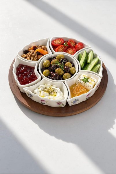 ACAR Petit Fleur Akasya Porselen 7li Kahvaltılık İkram Sunum Seti