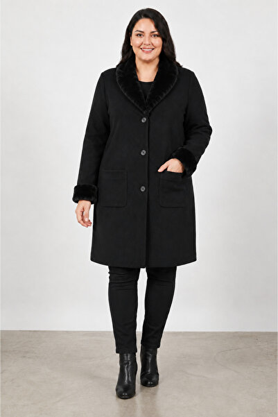 MISSRUBA Women's Fur-Trimmed Steel Knit Black Coat